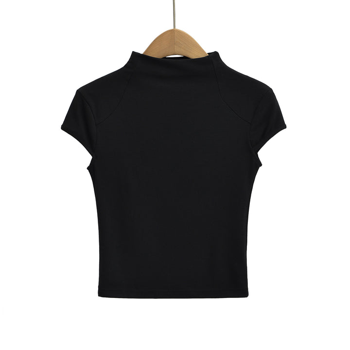 Dame kvalitets kortærmet T-shirt med høj krave og figursyet snit Stilla
