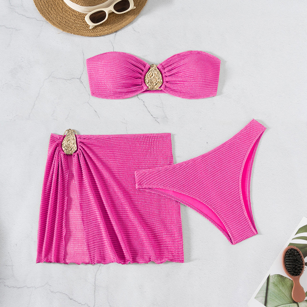Dame bandeau bikini sæt med flot foldedetalje Skovae