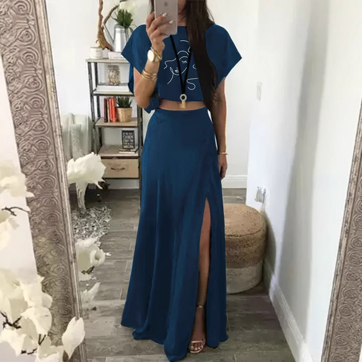 Dame elegant maxikjole med højt split og afslappet crop-top Stilla