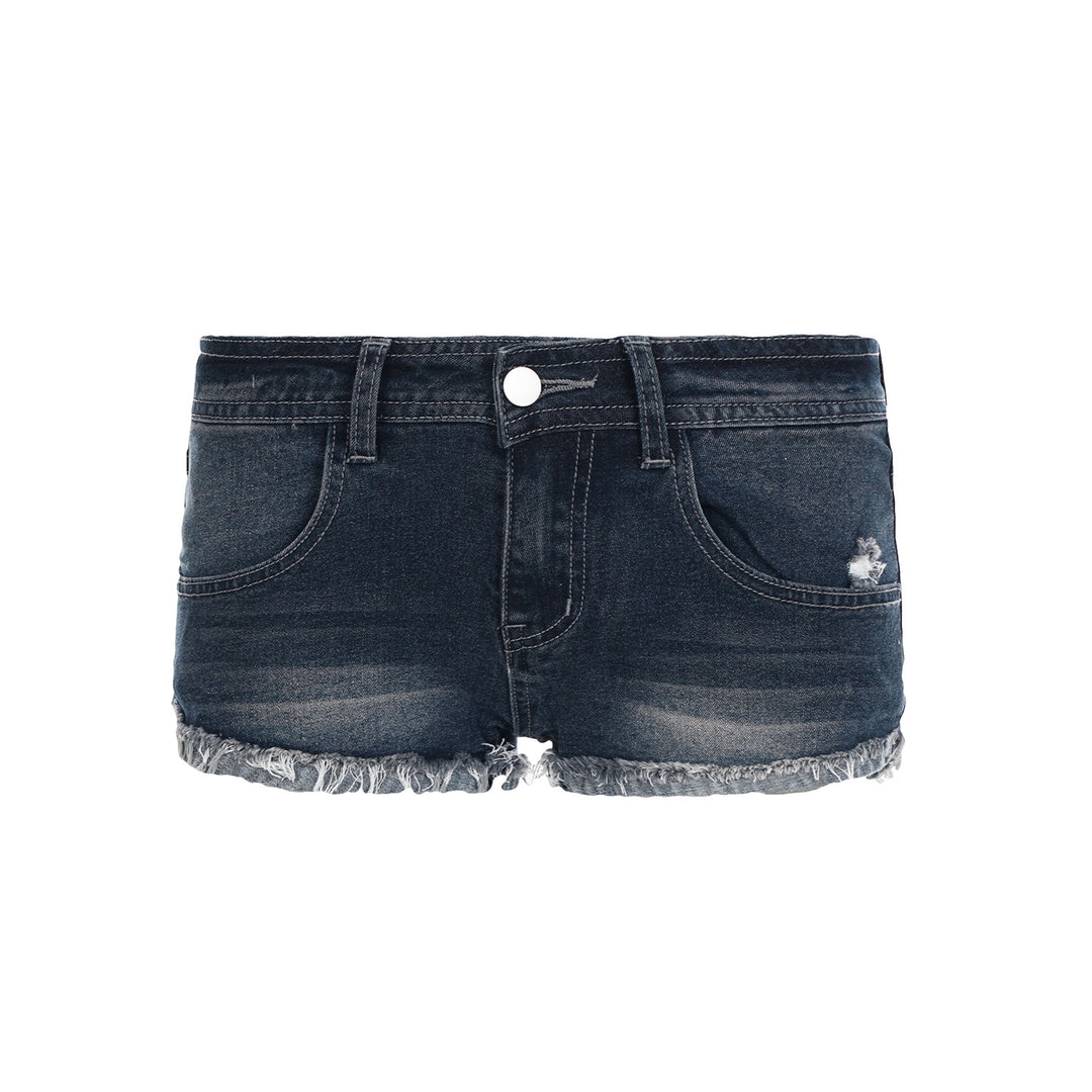 Dame Denim-shorts med frynsede kanter Skovae