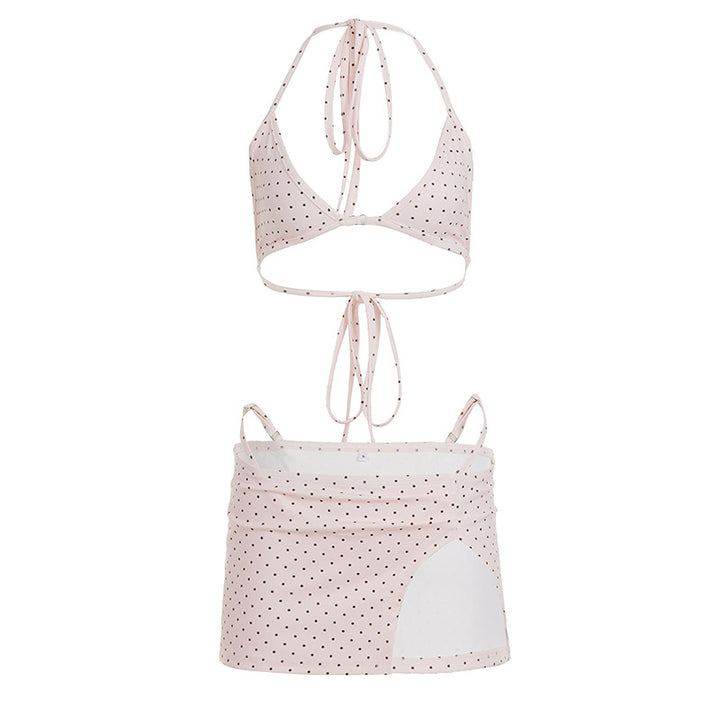 Dame Bikini-sæt med prikket design og legesyg nederdel Skovae