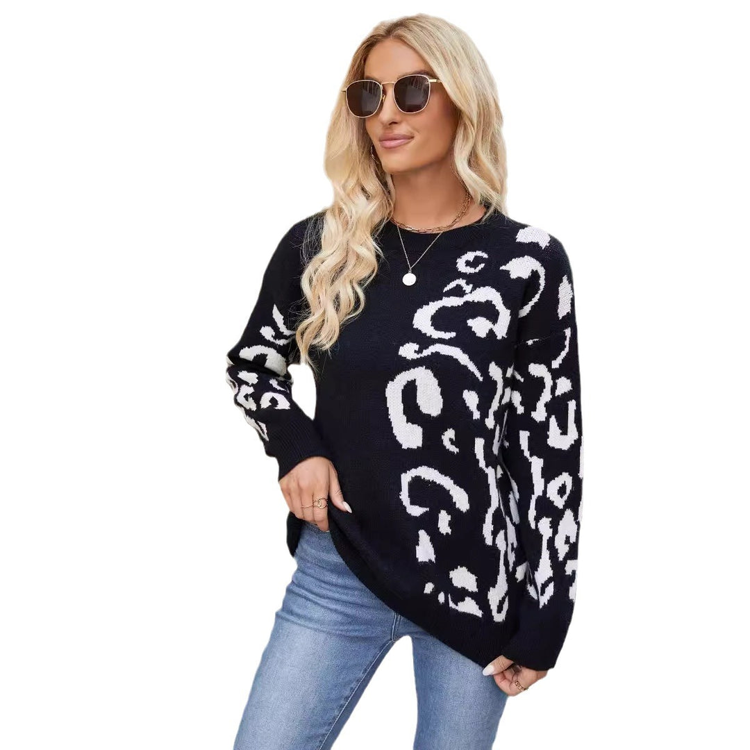 Kvinders chunky strikket sweater med iøjnefaldende leopardmønster Stilla