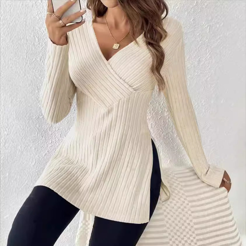 Dame Oversized Strikpullover med Vendingdesign og Ribstruktur Stilla