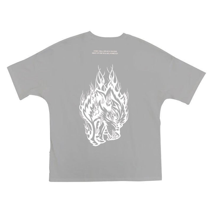 Herrer Grafik T-shirt med iøjnefaldende ulvedesign og løs pasform Stilla