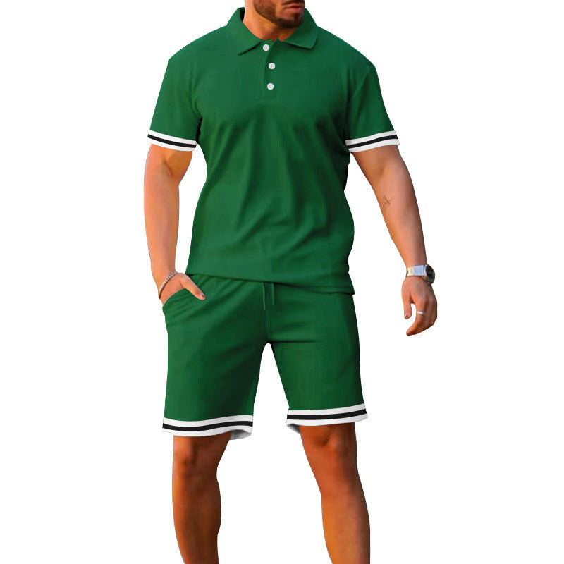 Herrer sportiv Poloshirt og fritid-Shorts sæt med elastisk talje og kontraststriber Stilla