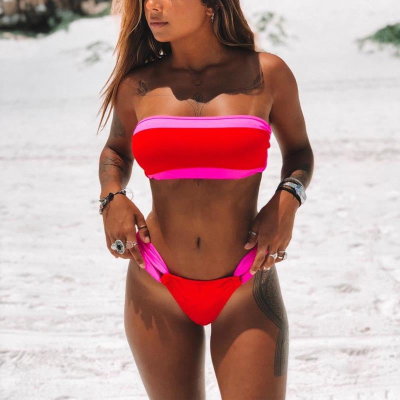 Dame bandeau-bikini med kontrasterende farver Skovae
