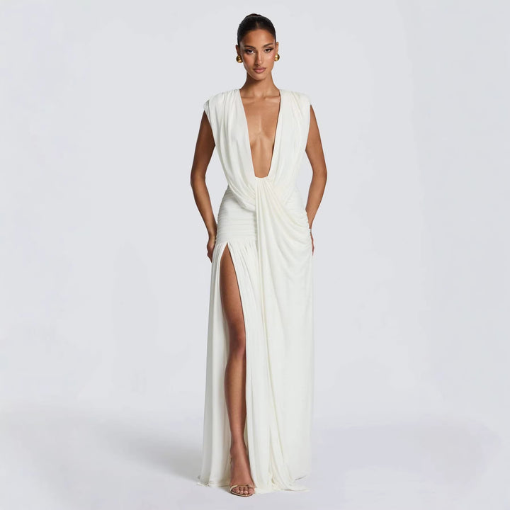Damer Elegant Wrap Dress med Dyb V-Hals og Rynket Skirt