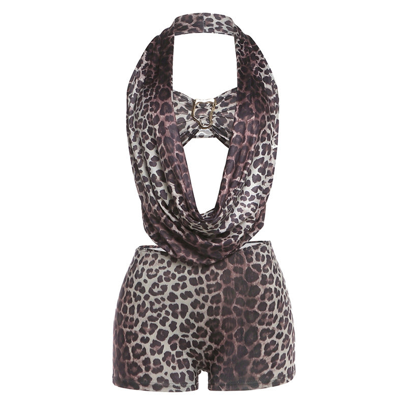 Dame Leopardmønster Halterneck Overall Skovae