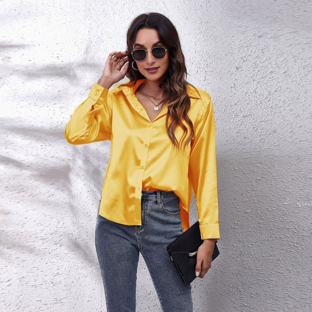 Dame Satin Bluse med Knote Lukning Stilla