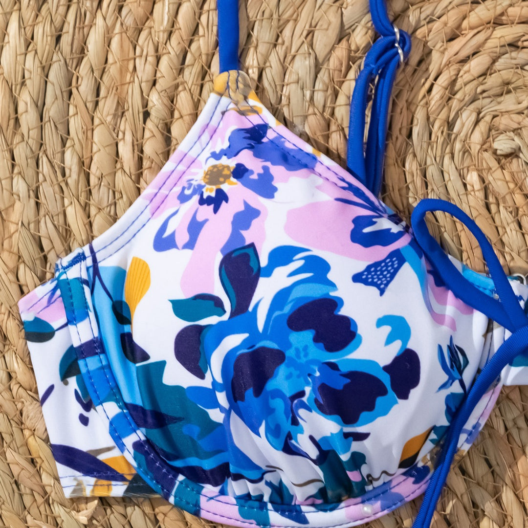 Dame Bikini-sæt med justerbare stropper og blomsterdesign Stilla