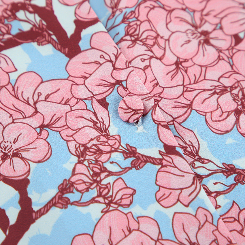 Dame satin pyjamasæt med eksklusivt blomsterprint og frynse detaljer Stilla