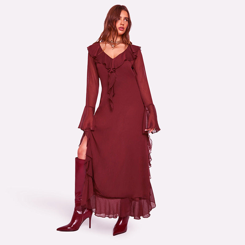 Dame Maxi-overgangskjole med elegante flæsedetaljer Stilla
