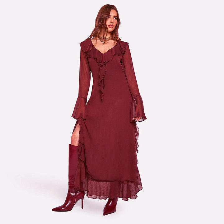 Dame Maxi-overgangskjole med elegante flæsedetaljer Stilla