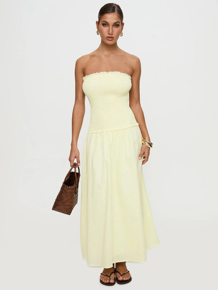 Dame off-shoulder maxikjole med rynket overdel Stilla