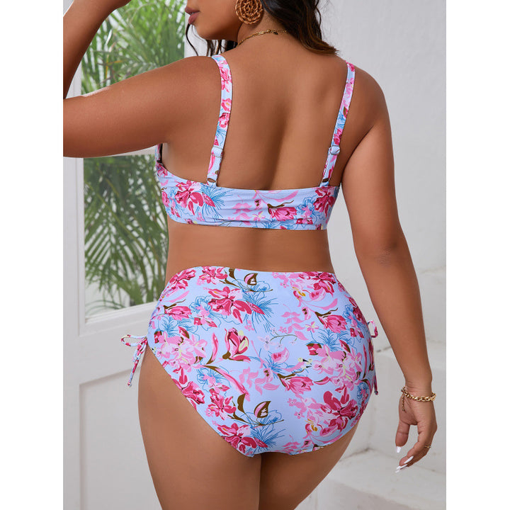 Dame triangel-bikini med blomster wrap design og justerbare stropper Skovae