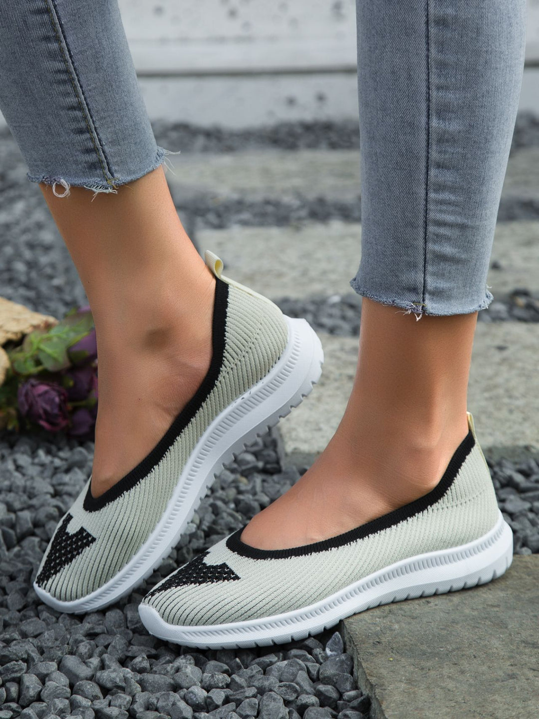 Dame Slip-On Ballerinas med åndbart strikdesign og skridsikker sål Stilla