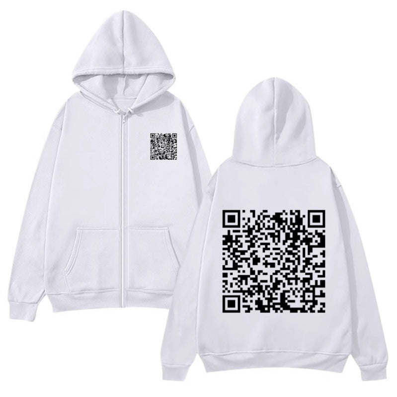 Kvinders hættejakke med QR-kode design og blødt fleece Skovae