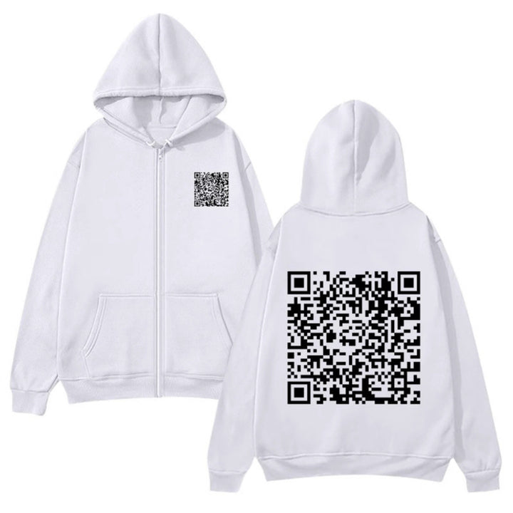 Kvinders hættejakke med QR-kode design og blødt fleece Skovae