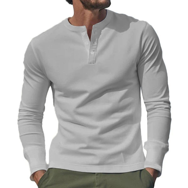 Herre langærmet Henley-shirt med praktisk knaplukning og tætsiddende pasform Stilla