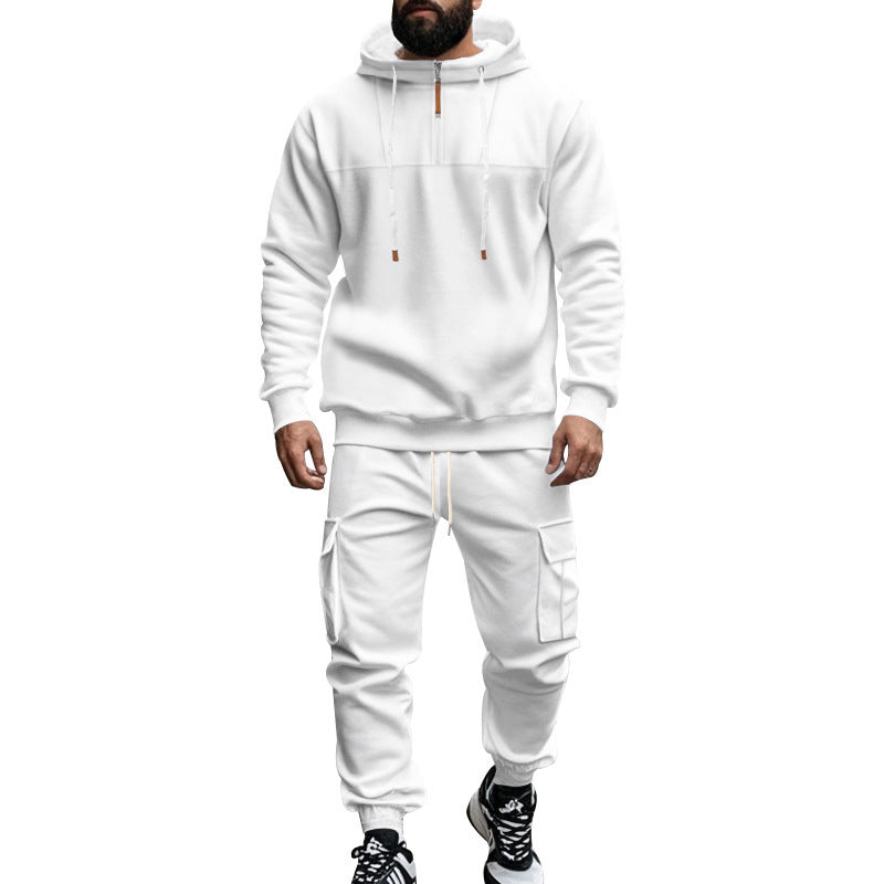 Herren nan hoodie- og joggersæt i cargo-stil med kort brystlynlås og påsyede klaplommer Skovae