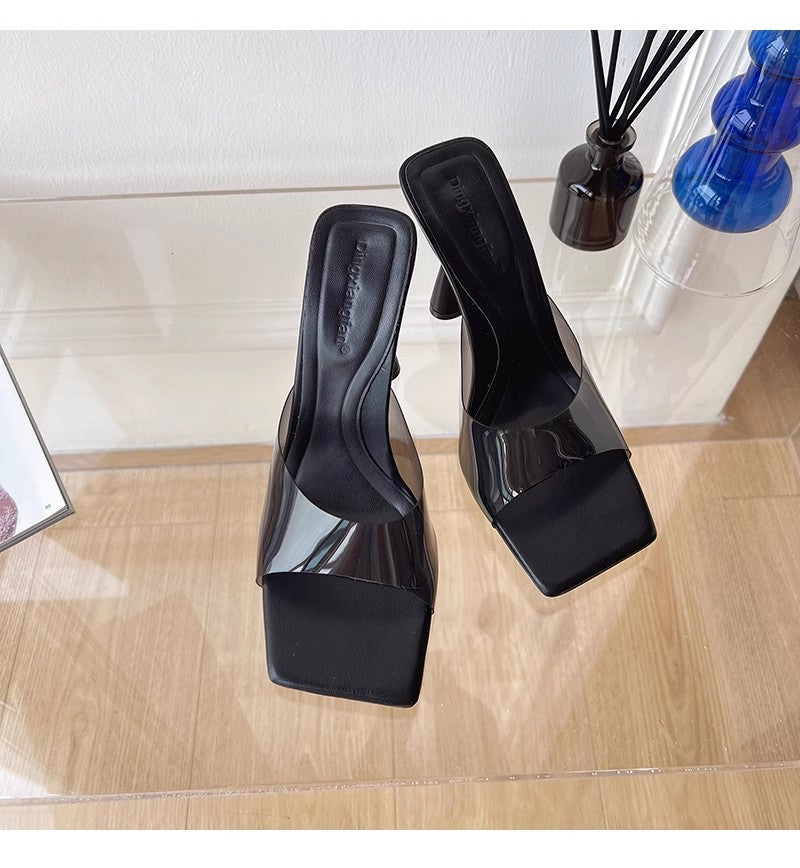 Dame Slingback Sandaler med transparent overmateriale og elegant blokhæle Stilla
