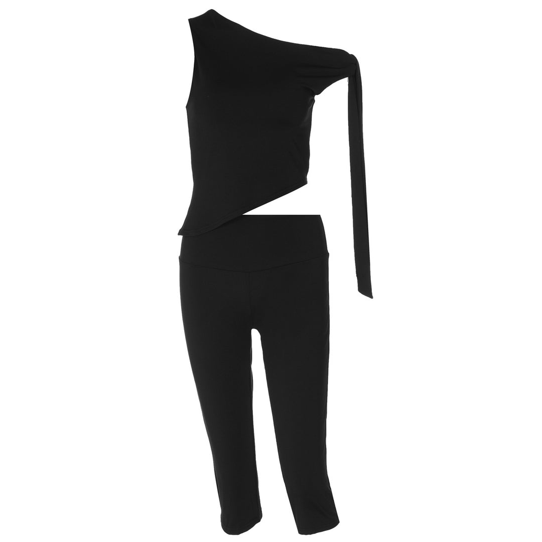 Dame Off-Shoulder Sæt med figursyet Crop-Top og knæbukser Stilla