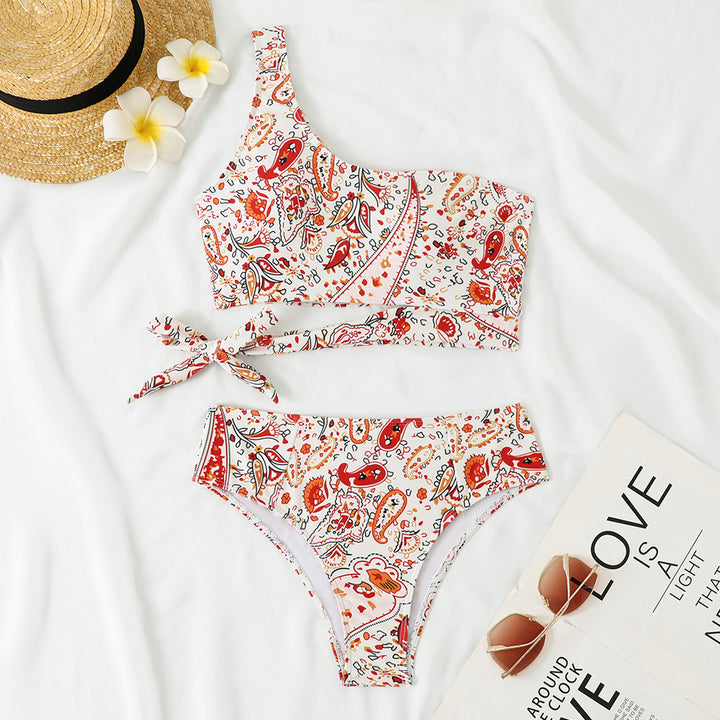 Dame En-side Bikini med blomsterdesign og sidelknude Skovae