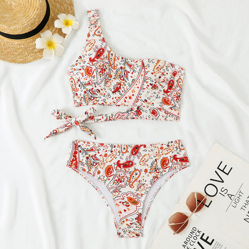 Dame En-side Bikini med blomsterdesign og sidelknude Skovae