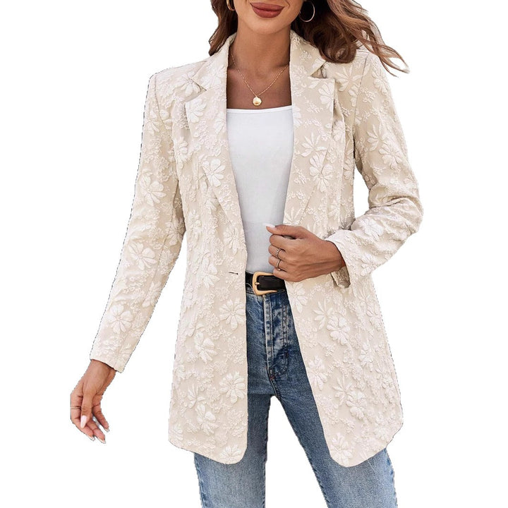 Dame nan floral broderet lang blazer med reverskrave og enkeltknap lukning Skovae