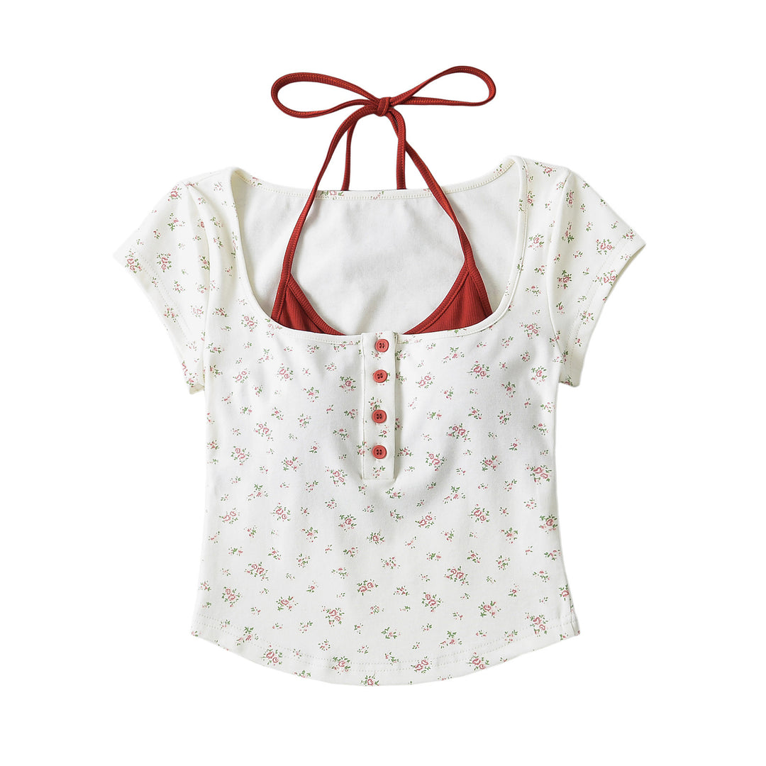 Dame Crop-Top med legende bindedesign og moderigtige knapdetaljer Stilla