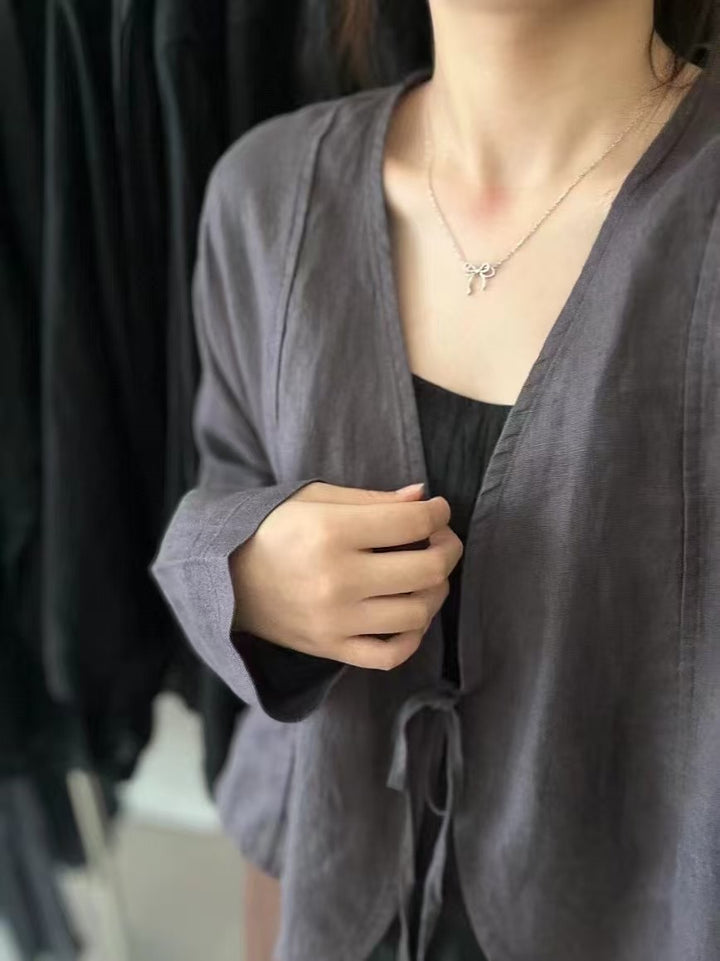 Femme Letvægts Bindefront Linnedbluse Stilla
