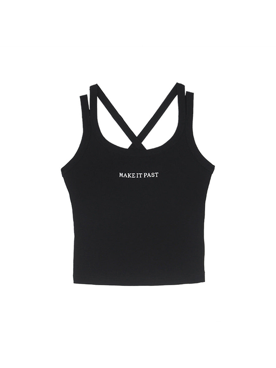Dame tanktop med justerbare spaghetti-stropper og kreativt tryk Stilla