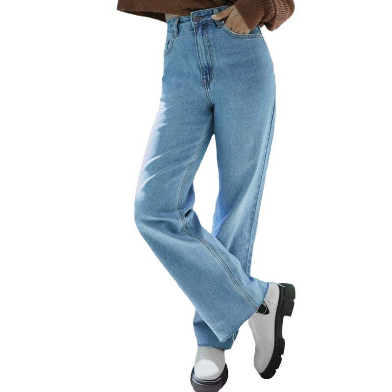 Dame Høj Talje Bred Ben Jeans med frynset afslutning Stilla