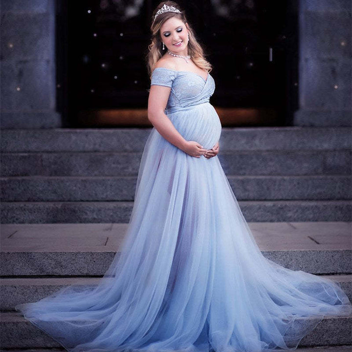 Damer Elegant graviditetskjole med spids top og flydende nederdel Stilla