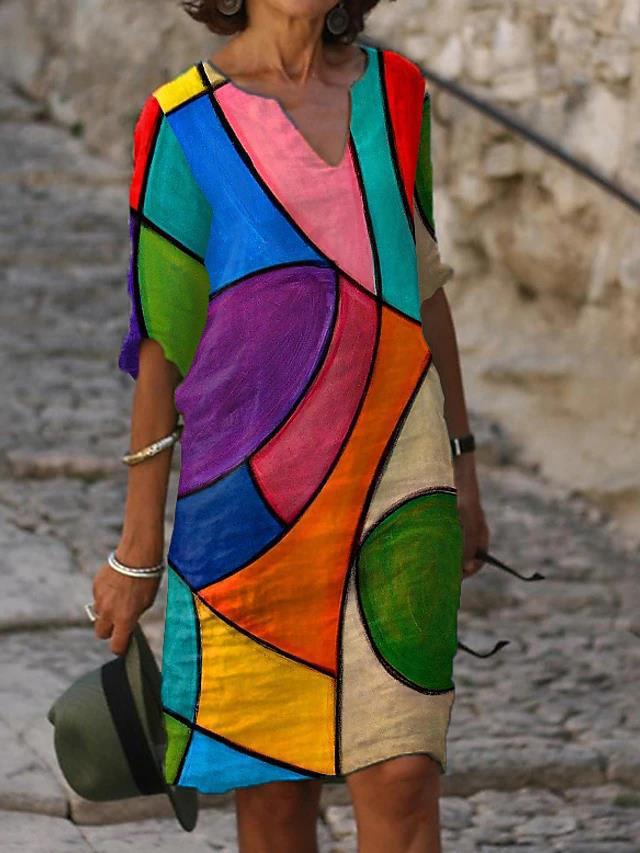 Kvinder Elegant Bohemian Trykt Shift Kjole Stilla