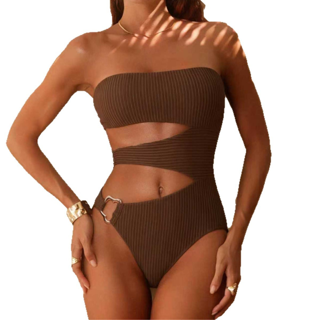 Dame strapless heldragt badeshorts med asymmetrisk rynkning Skovae