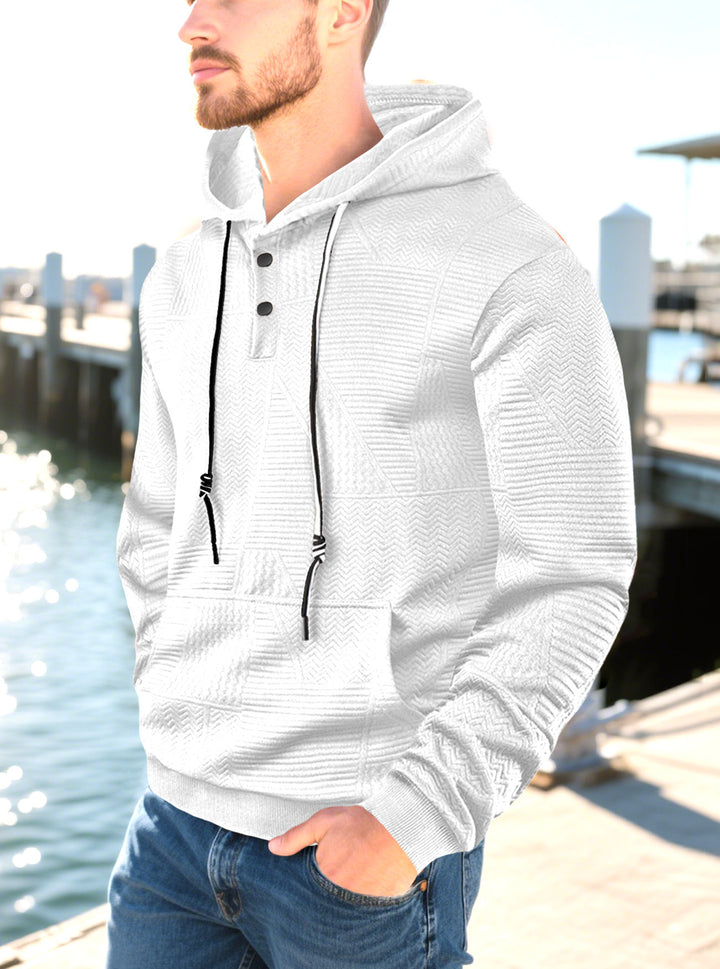 Herren nan geometrisk struktur-hoodie med Henley-blende og kængurulomme Skovae