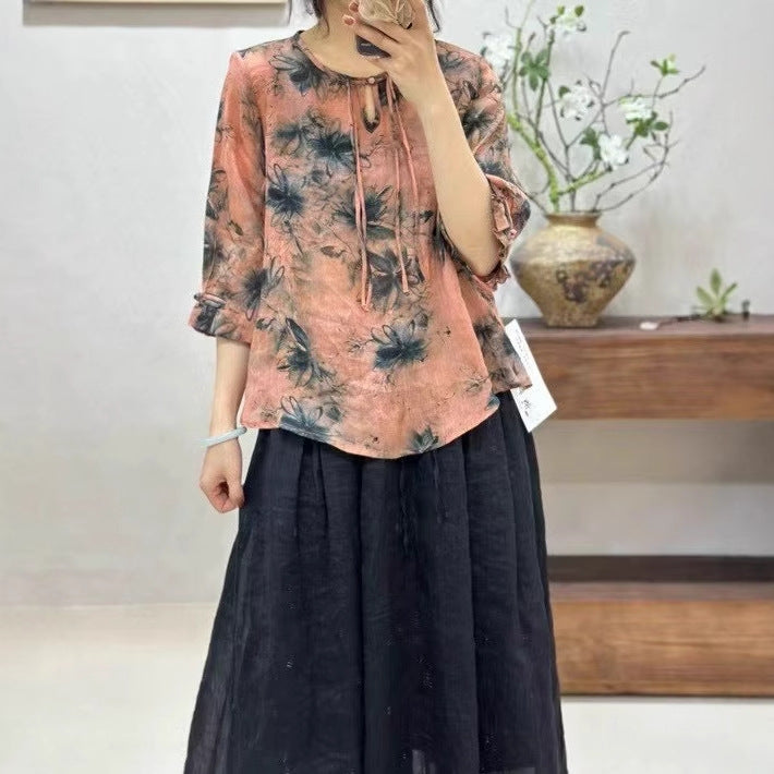 Femme Lækkert Floral Tryk Bluse Stilla