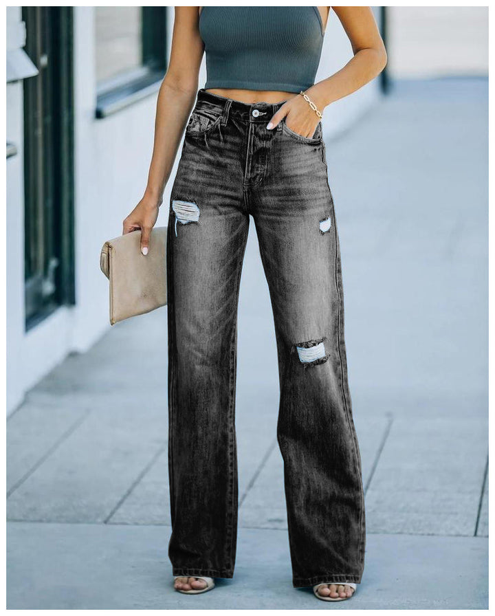 Kvindernes brede jeans med ødelagte detaljer Stilla