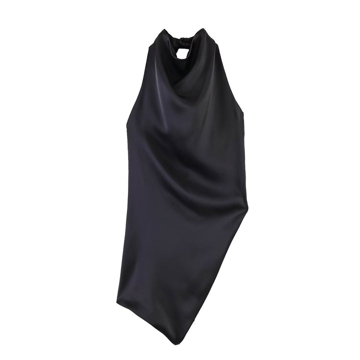 Dame elegant halterneck top med unik asymmetrisk skæring og dekorativ knude Skovae