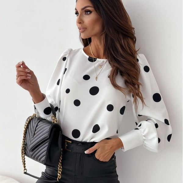 Dame Elegant Polka-Dot Puffærme Bluse Stilla