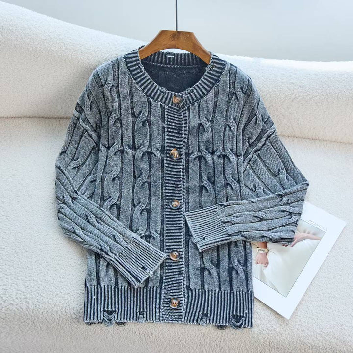 Kvindernes cardigan med elegant kabeldesign og detaljer med træknapper Stilla