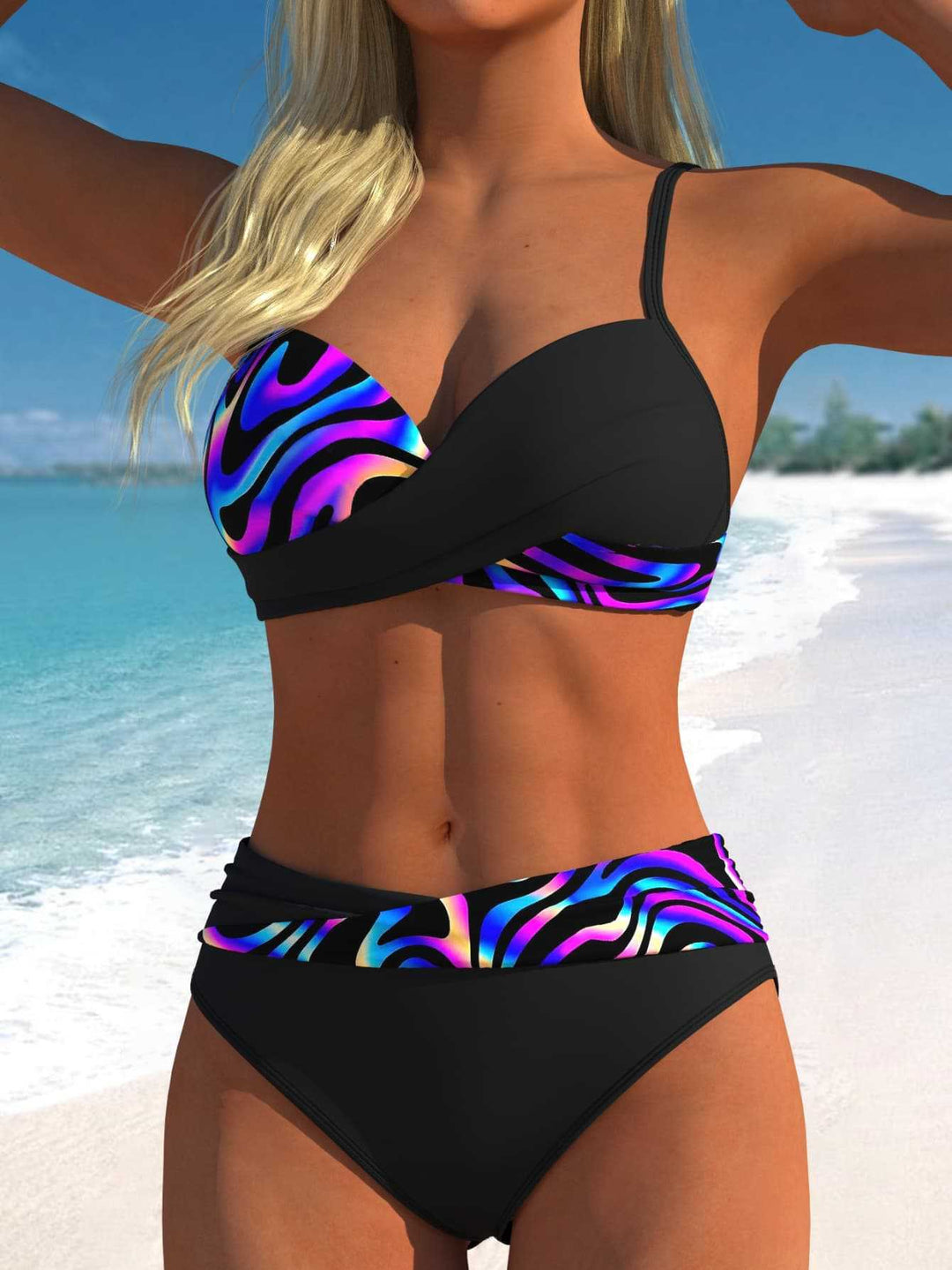Dame Bikini-Sæt med blomster-wrap-mønster og behagelige high-waist-trusser Skovae