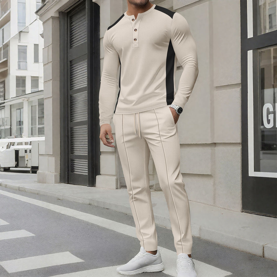 Herrer sportligt langærmet skjorte og joggingbukser sæt med struktureret design Stilla