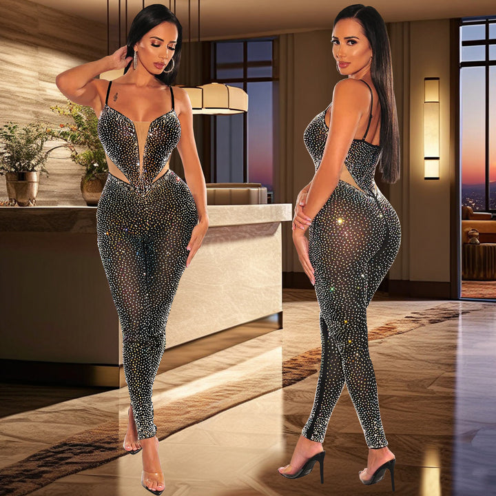 Dame Glamourøst Strass-Overall med forførende Cut-Out-detaljer Stilla