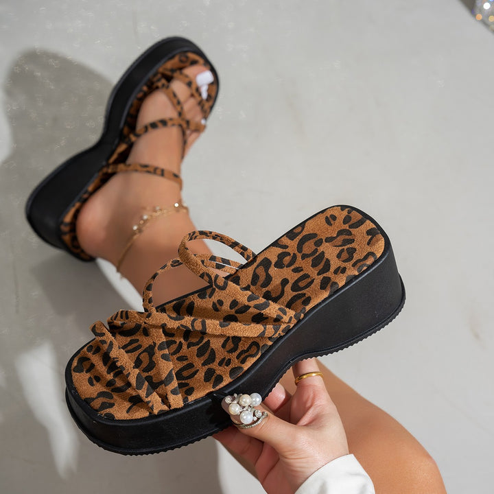 Dame Platform Sandaler med Leo-Print Stilla
