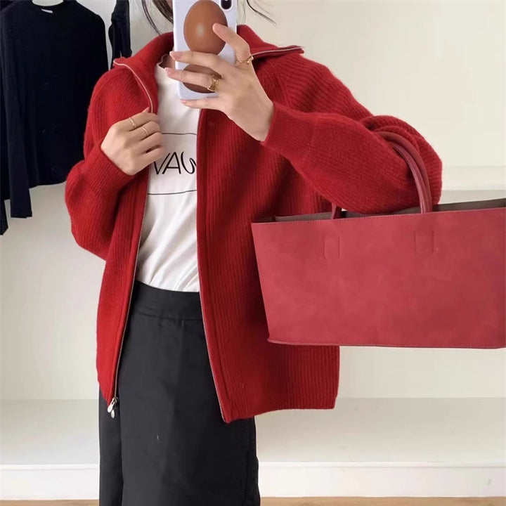 Kvinder cardigan med fastgjort lynlås og oversized snit Stilla
