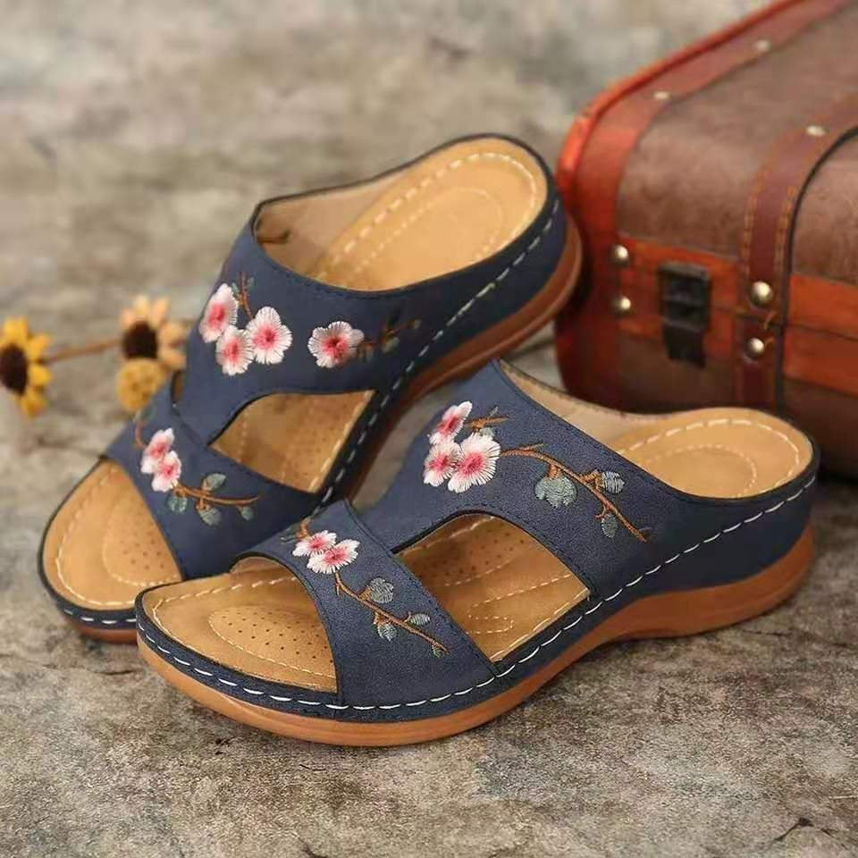 Dame Behagelige Tå-delt sandaler med blomster broderier Stilla