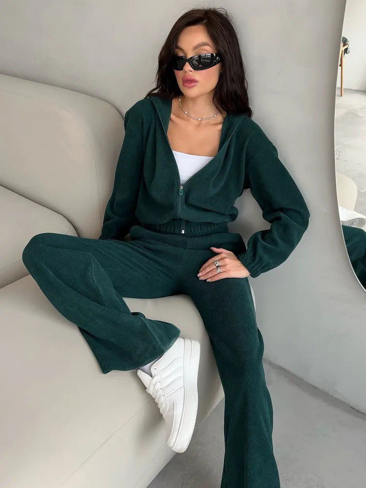 Kvindernes cropped hoodie i vaffelstrik design med elastisk talje Skovae