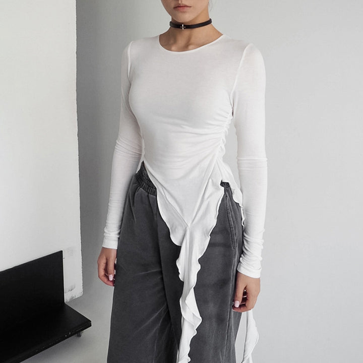 Dame Chice Langærmet Bluse med asymmetrisk Design og Animal-Print-Omslagseffekt Stilla